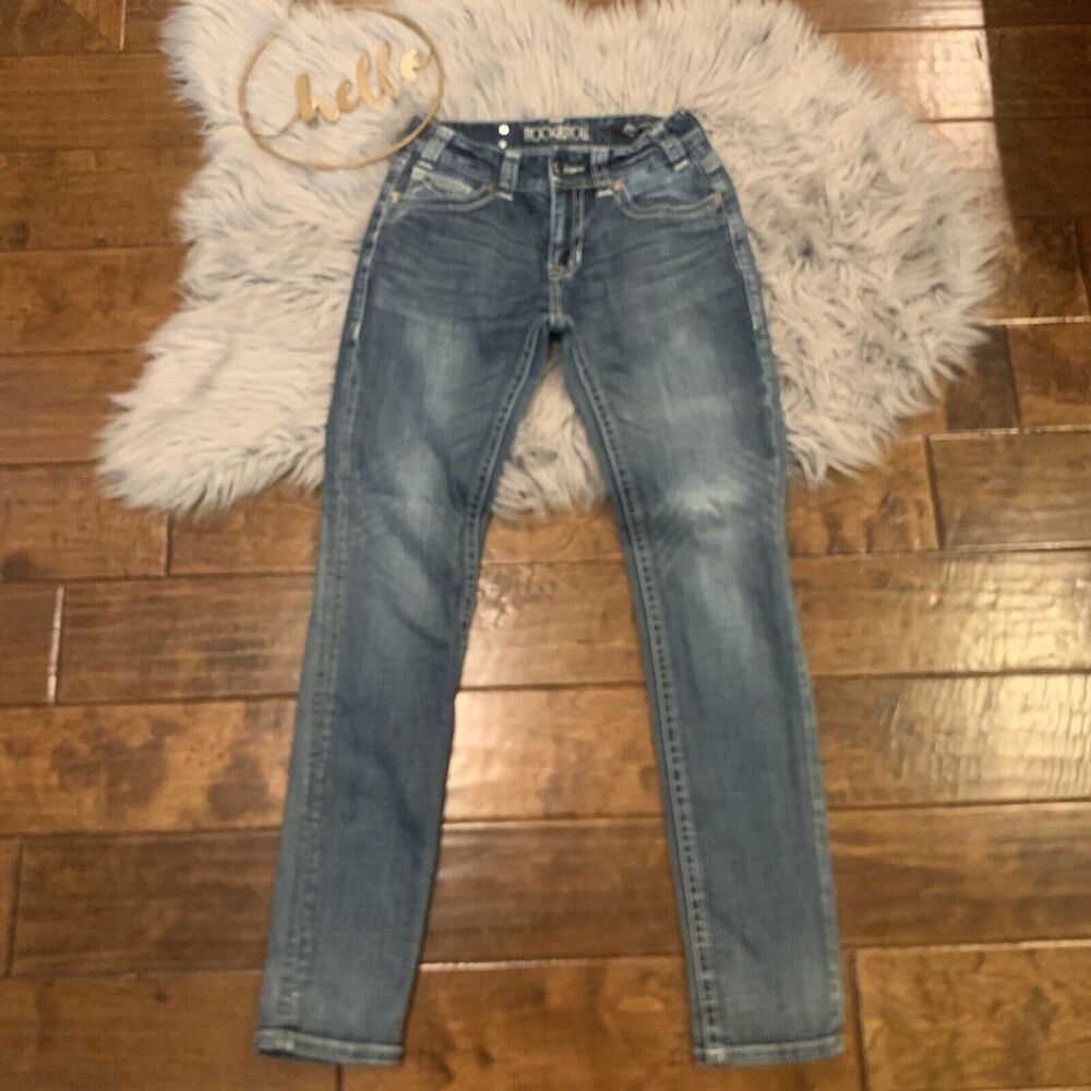 Rock and Roll Cowgirl Jeans Embellished Mid Rise Bootcut Size 26 Rhinestones